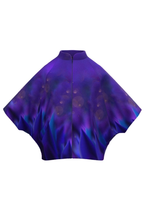 Poncho elegant din stofa albastru violet imprimat cu model abstract CMD3524 - Img 3