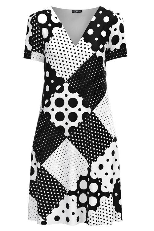 Rochie alb negru casual de vara imprimată cu model buline CMD2901 - Img 2
