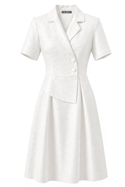 Rochie alba din vascoza cu peplum si guler tip sacou