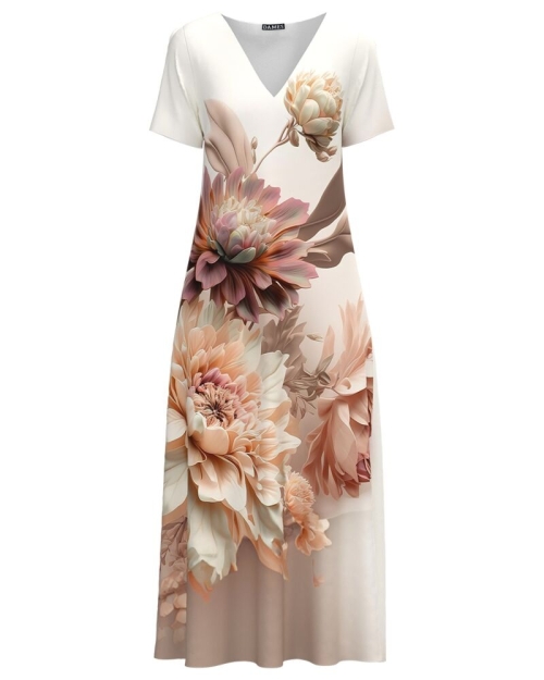 Rochie alba lunga de vara cu buzunare imprimata Floral