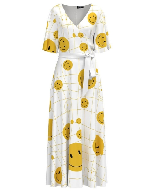 Rochie alba lunga eleganta de seara imprimata Emoji CMD4038