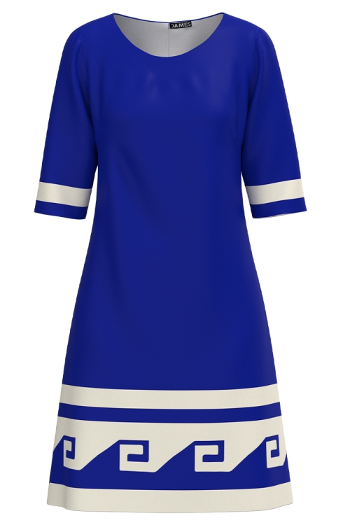 Rochie albastra casual imprimata cu model Aztec