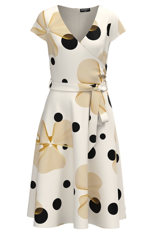 Rochie bej de vara cu maneca scurta imprimata cu model Abstract CMD2936 - Img 2