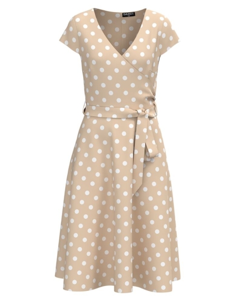 Rochie bej de vara cu maneca scurta imprimata cu model Buline CMD2837