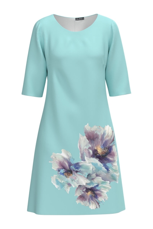 Rochie bleu evazata imprimata digital cu model floral CMD1002 - Img 2