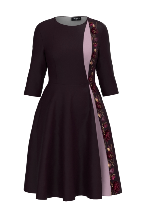 Rochie bordo inchis eleganta cu sectiune in contrast