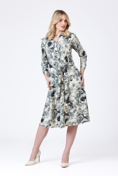 Rochie camasa cu maneca lunga imprimata grafic AW24 - Img 3