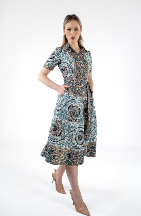 Rochie camasa cu maneca scurta imprimata cu model floral oriental SS24 - Img 7