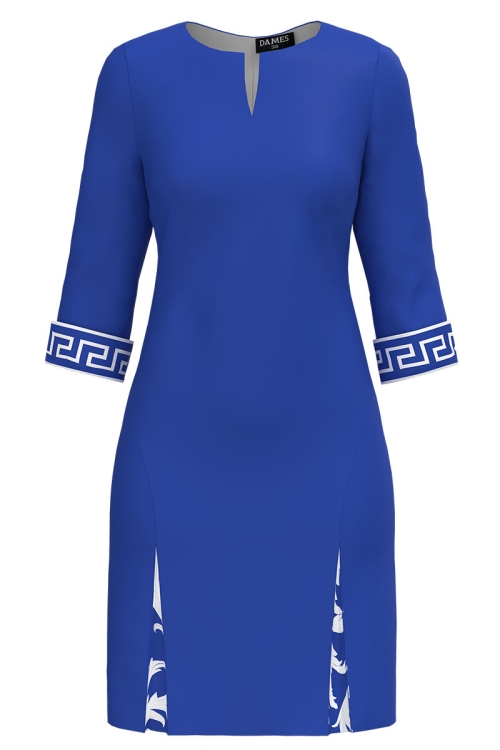 Rochie casual albastra cu detalii imprimate baroc