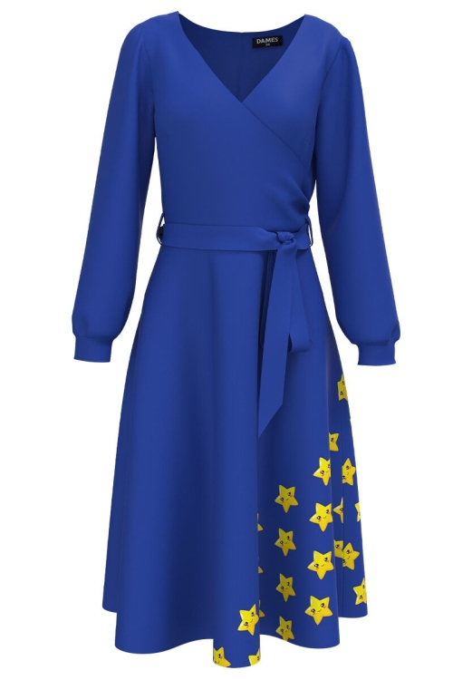 Rochie casual albastra imprimata cu model Stelute CMD3140 - Img 2