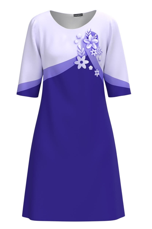 Rochie casual albastru violet imprimata cu model floral CMD3286 Stoc