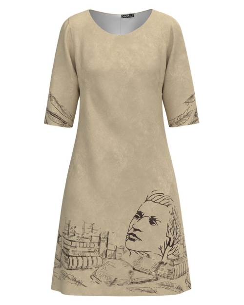 Rochie casual bej aniversara Eminescu CMD172 - Img 1
