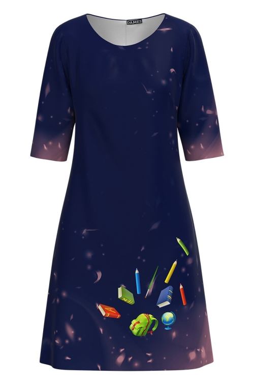 Rochie casual bleumarin imprimata Back To School CMD2998 - Img 2