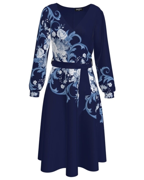 Rochie casual bleumarin imprimata cu model floral