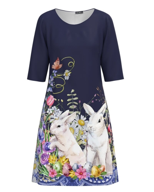 Rochie casual bleumarin imprimata Iepurasi CMD4008
