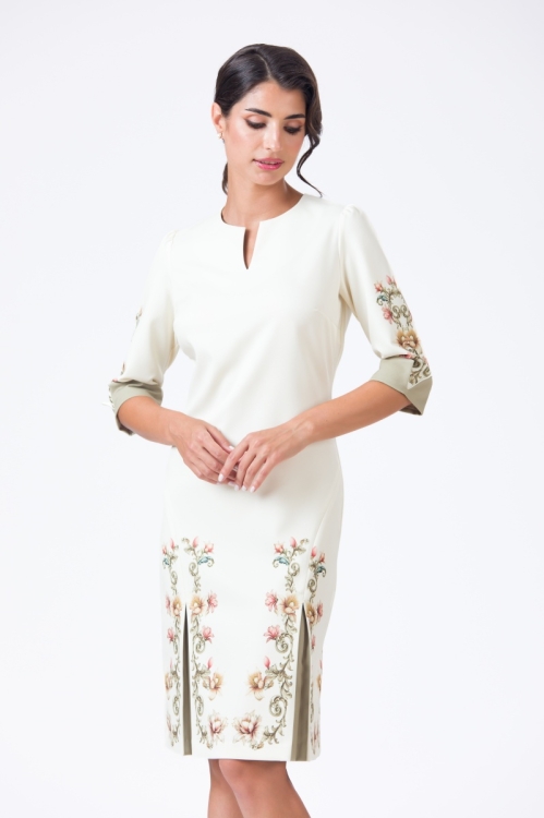 Rochie casual crem cu detalii in contrast AW24 - Img 3