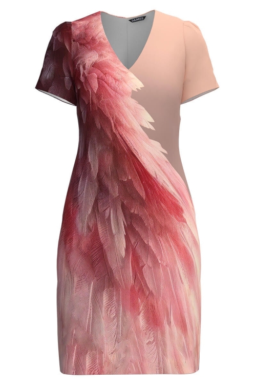 Rochie casual cu decolteu in V imprimata in nuante de roz CMD4424 - Img 2