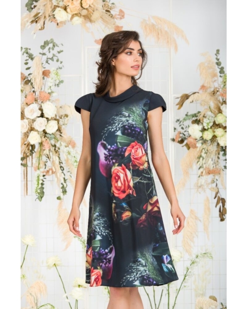 Rochie casual cu imprimeu trandafiri CMD703 - Img 1