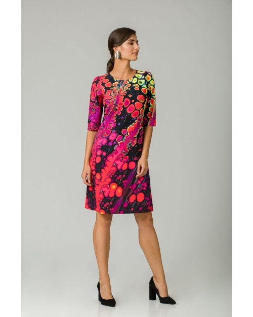 Rochie casual cu maneca imprimata digital abstract Fucsia CMD202 - Img 1