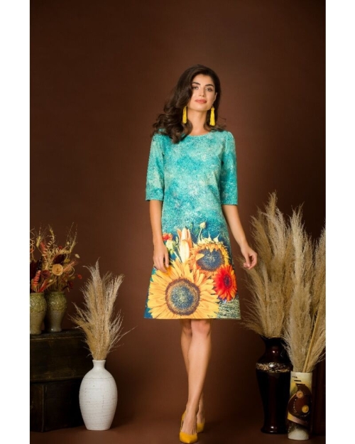 Rochie casual cu maneca imprimata digital Floarea soarelui CMD216 - Img 2