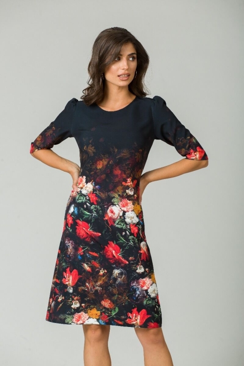Rochie casual cu maneca imprimata digital floral Buchet CMD201 - Img 10