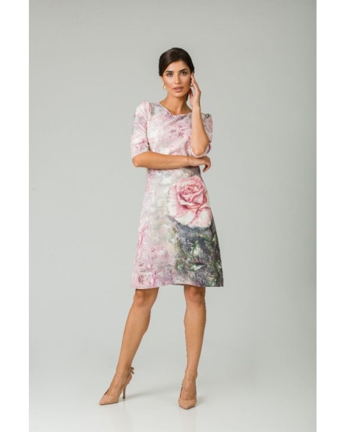 Rochie casual cu maneca imprimata digital floral Trandafir CMD213 - Img 3