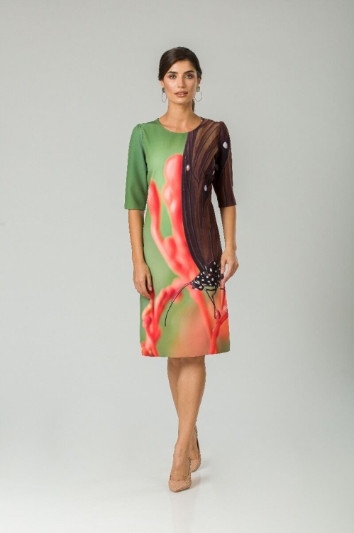 Rochie casual cu maneca imprimata digital realist Fluture CMD198 - Img 8