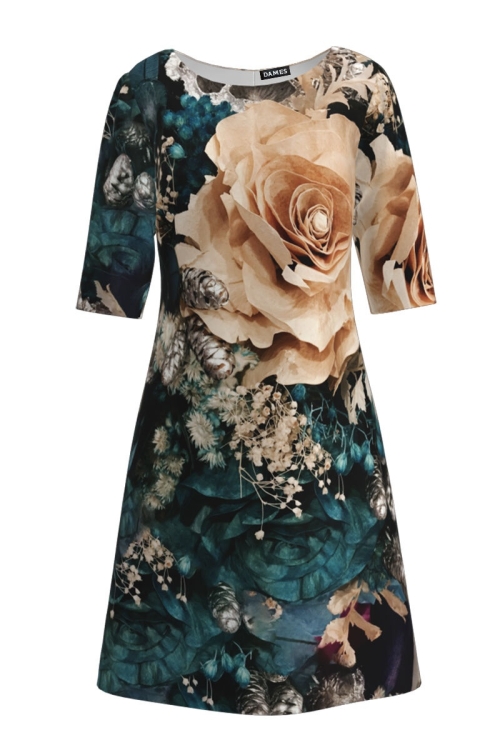 Rochie casual cu maneca imprimata digital Trandafir 3D CMD227 - Img 2