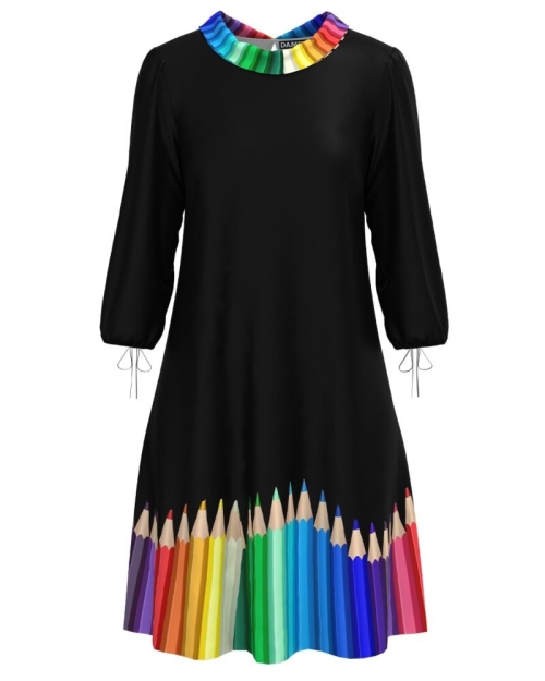 Rochie casual cu maneca trei sferturi imprimata Creioane colorate CMD4644