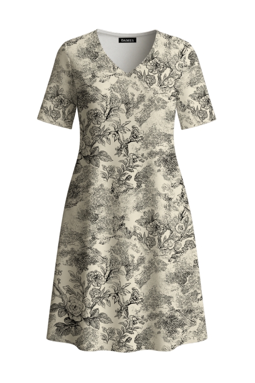 Rochie casual de vara cu buzunare imprimata gravura florala
