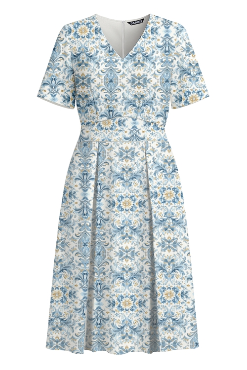 Rochie casual de vara din crepe cu pliuri Ornament imperial