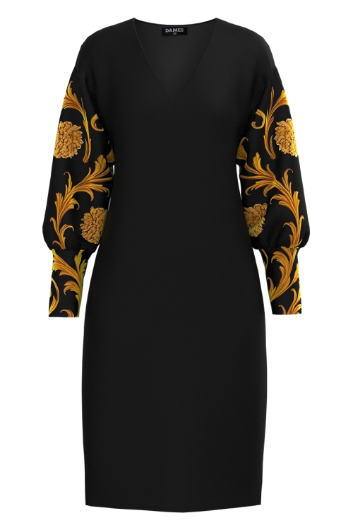 Rochie casual din catifea imprimata cu model baroc