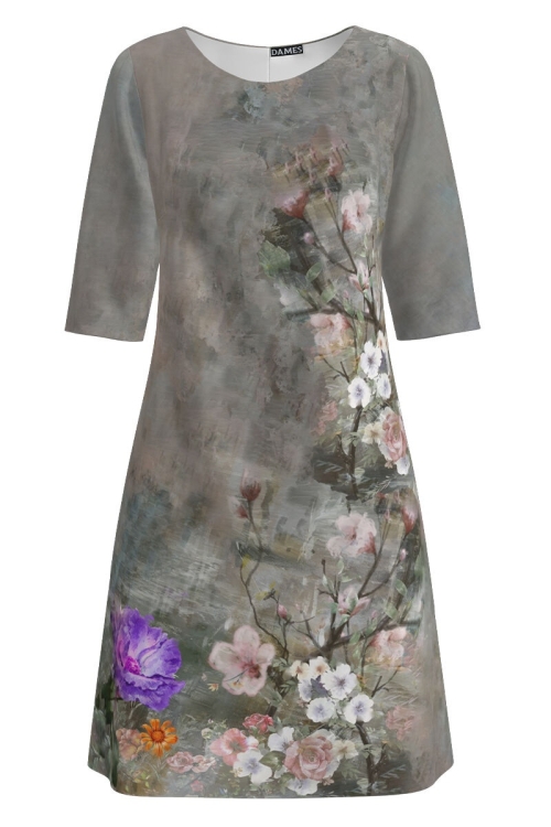Rochie casual gri imprimata cu model floral CMD1262