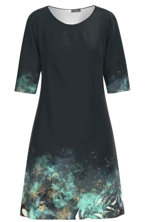 Rochie casual imprimata cu model floral turcoaz CMD1119