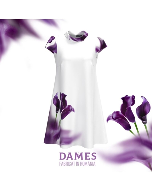 Rochie casual imprimata digital cu model Cale mov CMD891 - Img 2