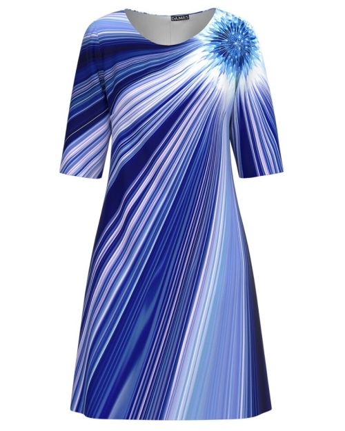 Rochie casual imprimata in nuante de albastru