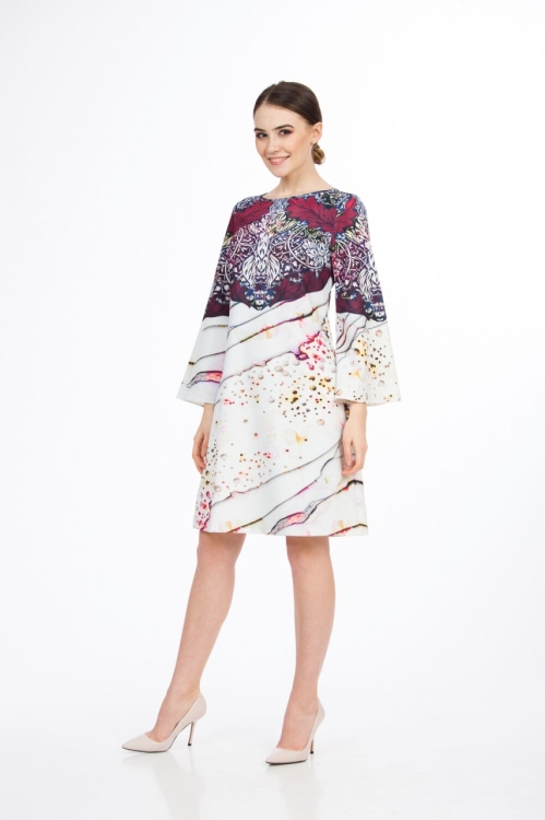 Rochie casual imprimata in nuante de grena FB09