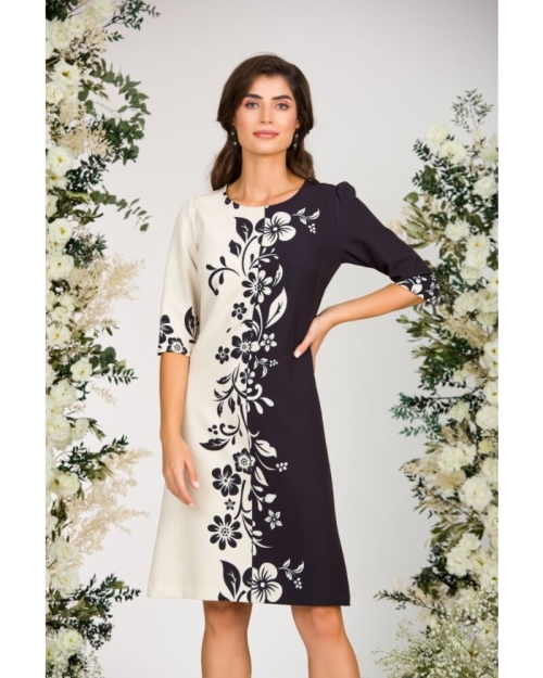 Rochie casual in doua culori imprimata cu model floral CMD2450 - Img 2