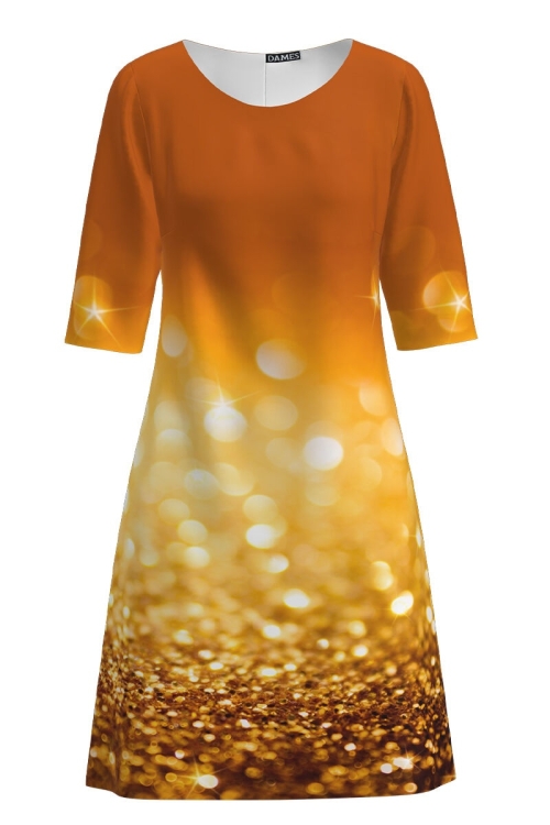Rochie casual in nuante de galben imprimata Sclipiri CMD1224
