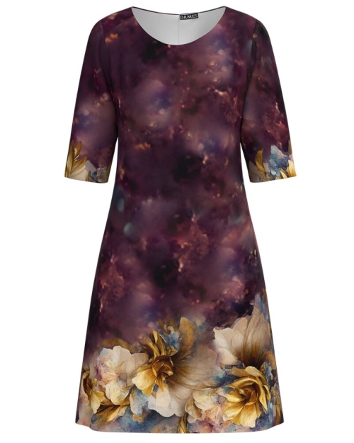 Rochie casual in nuante de mov si visiniu in degrade imprimata floral CMD4709
