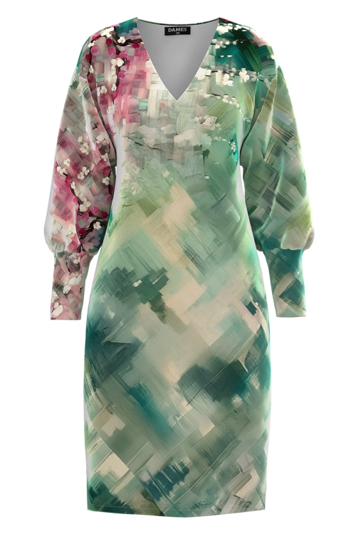 Rochie casual in nuante de verde din catifea imprimata floral SS25