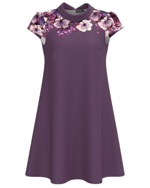 Rochie casual mov imprimata cu model floral