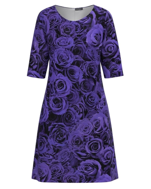 Rochie casual mov imprimata cu trandafiri in contrast CMD1753 - Img 1