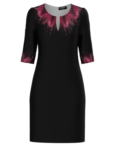Rochie casual neagra cu decolteu lacrima imprimata in contrast SS24