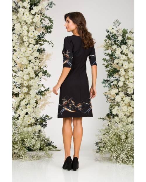 Rochie casual neagra cu imprimeu crini CMD1118 - Img 5