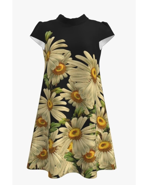 Rochie casual neagra cu imprimeu digital Margarete CMD146 - Img 1