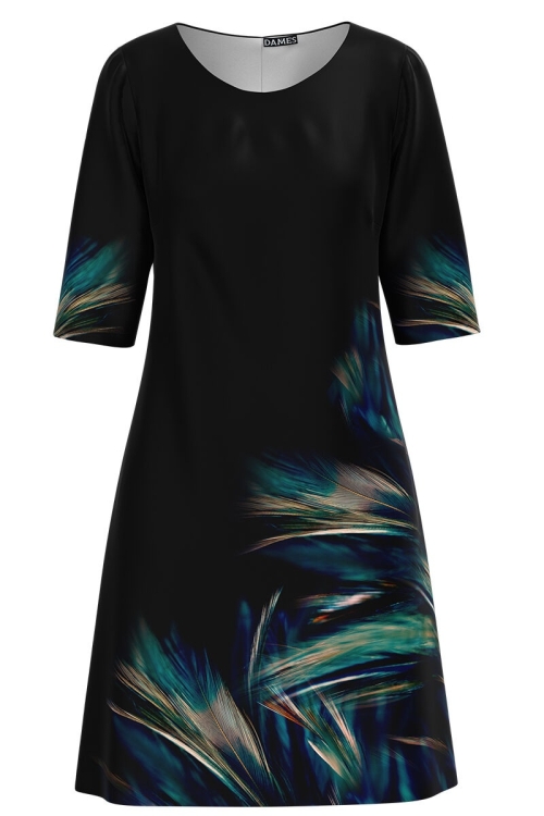 Rochie casual neagra cu imprimeu multicolor CMD1479 - Img 2