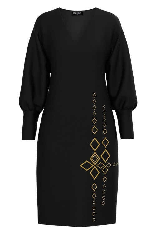 Rochie casual neagra din catifea cu imprimeu Infinit Stoc