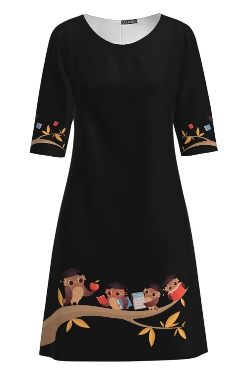 Rochie casual neagra imprimata digital Bufnite CMD1192 - Img 2