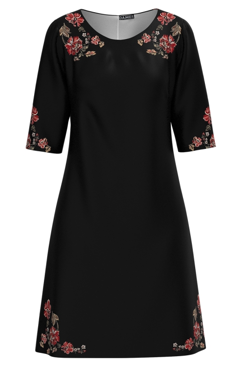 Rochie casual neagra imprimata etnic floral SS25